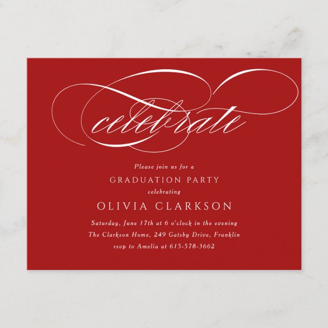 Red Modern Elegant Script Graduation Party Enclosure Card (Front)
