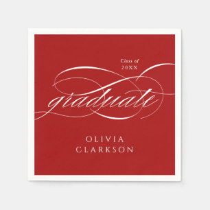 Red Modern Elegant Script Graduation Party Napkins