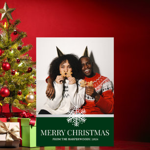 red modern elegant wreath christmas family photo foil holiday card