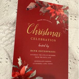 Red Modern Festive Corporate Christmas Party Gold Foil Invitation