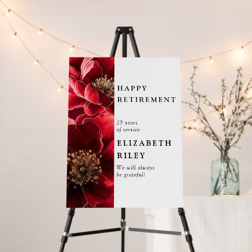 Red Modern Floral Happy Retirement Welcome Sign