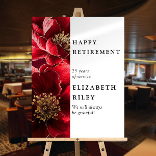 Red Modern Floral Happy Retirement Welcome Sign