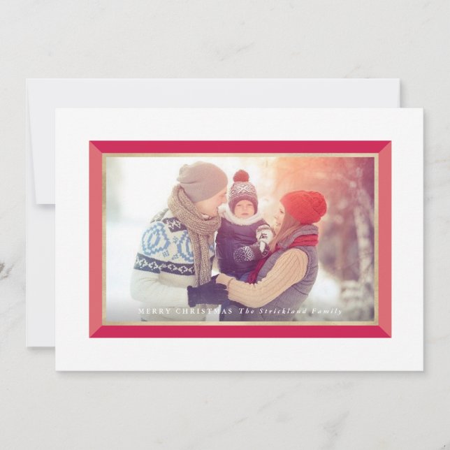 Red Modern Frame Landscape Christmas Photo Card (Front)