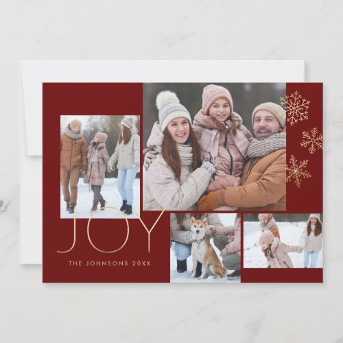 Red Modern Gold Simple Multi_photo Holiday Card