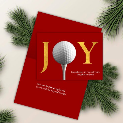 Red Modern Golf Joy  Peace Folded Christmas Holiday Card