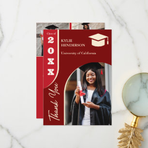 Red Modern Graduation Photo Thank You Card