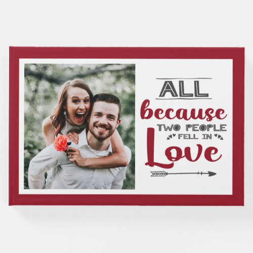 Red modern guestbook with quote and pictures