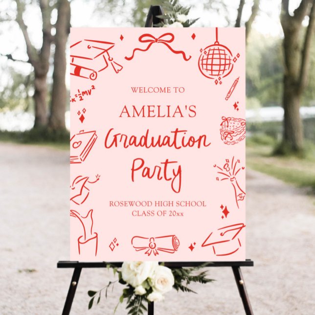 Red Modern Hand Drawn Graduation Party Welcome Foam Board (Red Modern Hand Drawn Graduation Party Welcome)