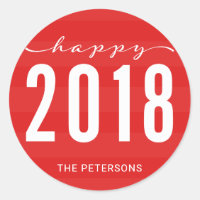 Red Modern Happy 2018 New Year Holiday Classic Round Sticker
