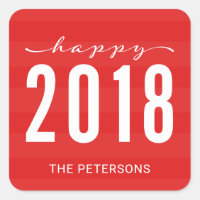 Red Modern Happy 2018 New Year Holiday Square Sticker