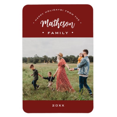 Red Modern Happy Holidays Custom Family Photo Year Magnet