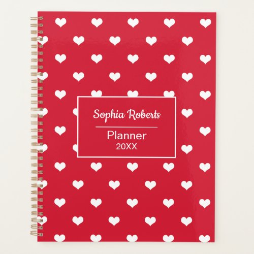 Red modern hearts pattern personalized planner