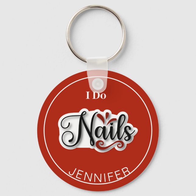 Red Modern I Do Nails Nail Technician  Keychain (Front)