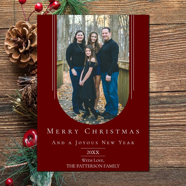 Red Modern Inverted Boho Arch Holiday Photo Card (Red Modern Inverted Arch Holiday Photo Card)