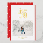 Red modern joyful 1 photo  foil holiday card<br><div class="desc">Chic,  minimal classic red photo holiday foil card. Part of a holiday collection.</div>
