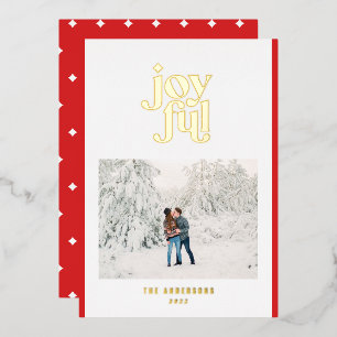 Red modern joyful 1 photo  foil holiday card