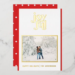 Red modern joyful 1 photo  foil holiday card