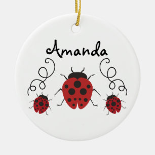 Red Modern Ladybug Personalize it Ceramic Ornament