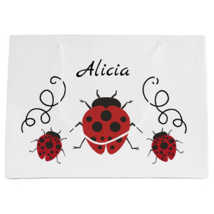 Red Modern Ladybug Personalize it Large Gift Bag