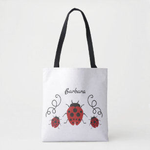 Red Modern Ladybug Personalize it Tote Bag