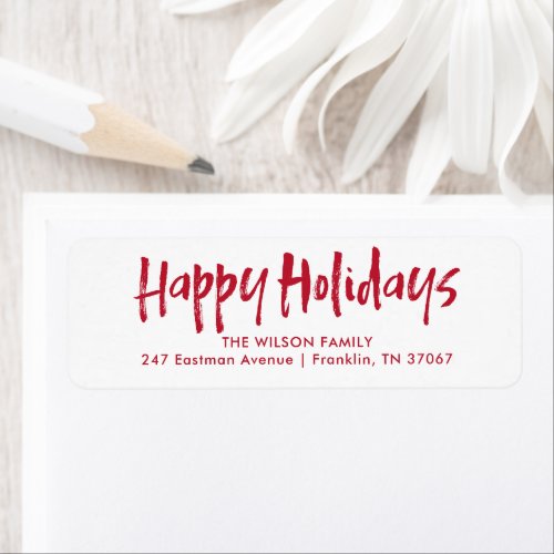 Red Modern Lettering Happy Holidays Address Label