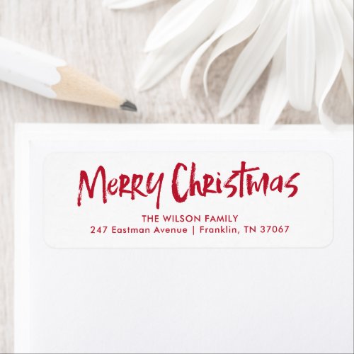 Red Modern Lettering Merry Christmas Address Label