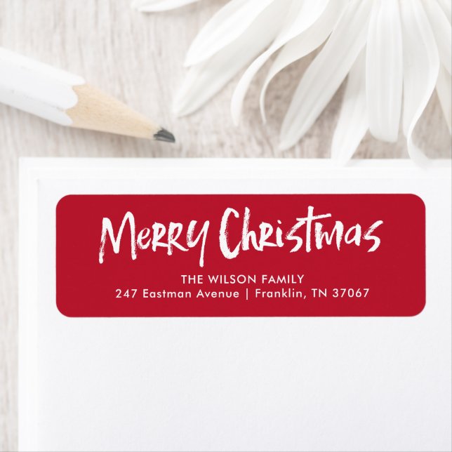 Red Modern Lettering Merry Christmas Address Label (Insitu)