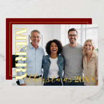 Red Modern Merry Christmas Company Logo Photo Gold