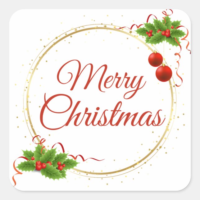 Red Modern Merry Christmas Square Sticker (Front)