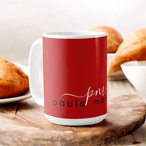 Red Modern Minimal Custom Monogram and Name Coffee Mug