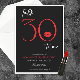 Red Modern Minimal Lips Talk Thirty Birthday Invitation