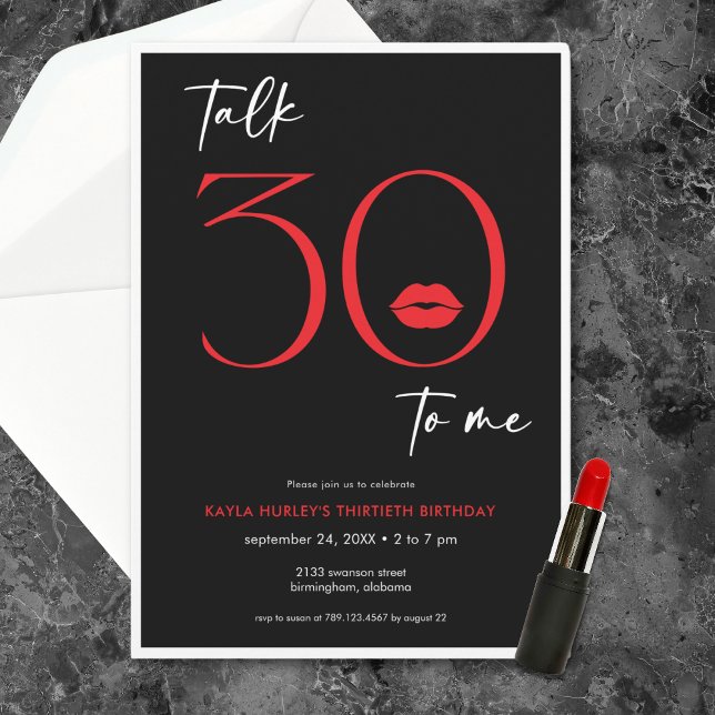 Red Modern Minimal Lips Talk Thirty Birthday Invitation (Red Modern Minimal Lips Talk Thirty Birthday Invitation)