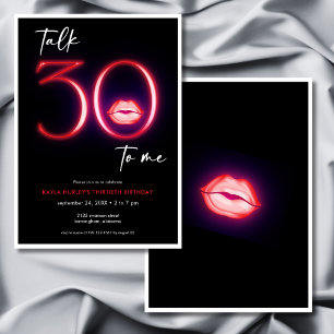 Red Modern Minimal Neon Lips Talk Thirty Birthday Invitation