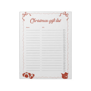 Red Modern Minimalist Christmas Gift Shopping List Notepad