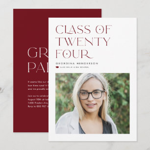 Red Modern Minimalist Class of 2022 Graduation Invitation