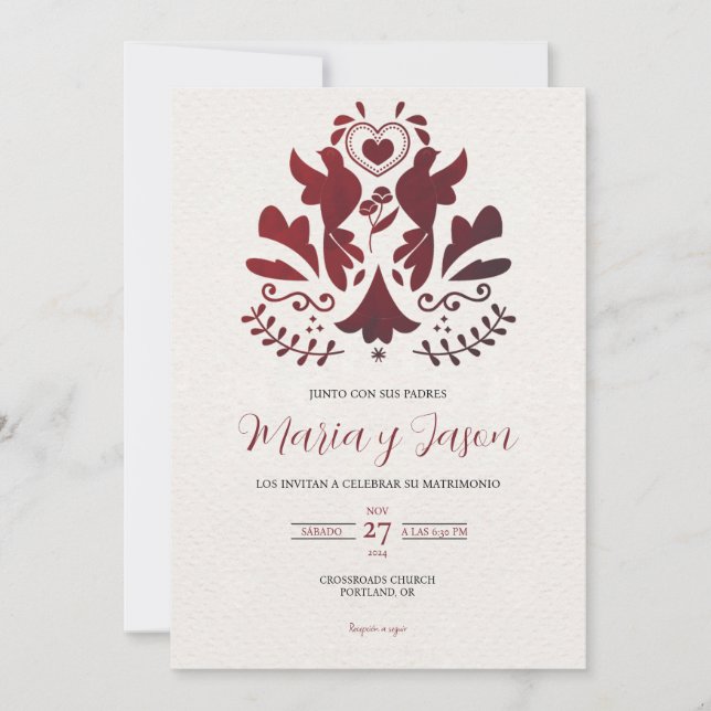 Red Modern Minimalist Elegant Spanish Wedding Invitation (Front)