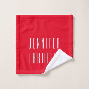 Red Modern Minimalist Elegant Your Name  Wash Cloth