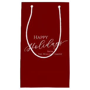 Red Modern Minimalist Happy Holidays Small Gift Bag