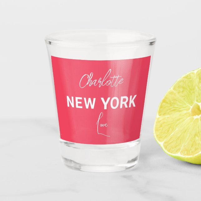 Red Modern Minimalist New York Custom Name      Shot Glass (Front)