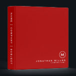 Red Modern Minimalist Simple Monogram 3 Ring Binder<br><div class="desc">A stylish minimalist personalized binder design with modern typography which can easily be personalized with your own monogram initial name profession or custom text. The design features a stylish monogram medallion on a red background.</div>