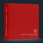 Red Modern Minimalist Simple Monogram 3 Ring Binder<br><div class="desc">A stylish minimalist personalized binder design with modern typography which can easily be personalized with your own monogram initial name profession or custom text. The design features a stylish monogram medallion on a red background.</div>