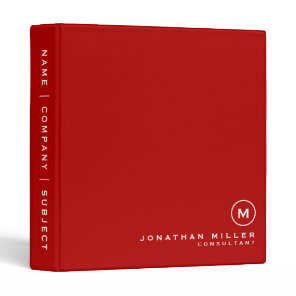 Red Modern Minimalist Simple Monogram 3 Ring Binder