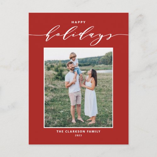 Red Modern Mix Typography Happy Holidays Photo Holiday Postcard
