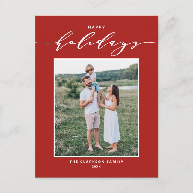Red Modern Mix Typography Happy Holidays Photo Holiday Postcard (Front)