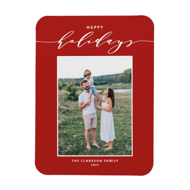 Red Modern Mix Typography Happy Holidays Photo Magnet (Vertical)