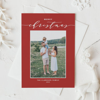 Red Modern Mix Typography Merry Christmas Photo Holiday Card by misstallulah at Zazzle