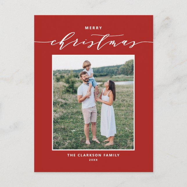 Red Modern Mix Typography Merry Christmas Photo Holiday Postcard (Front)