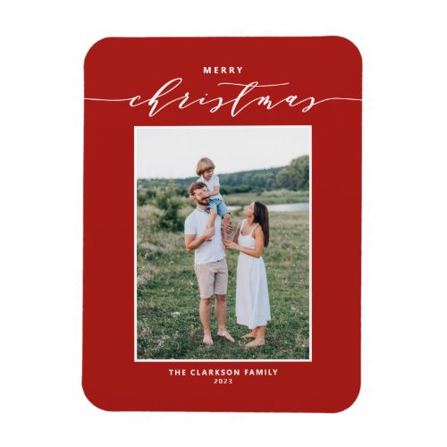 Red Modern Mix Typography Merry Christmas Photo Magnet