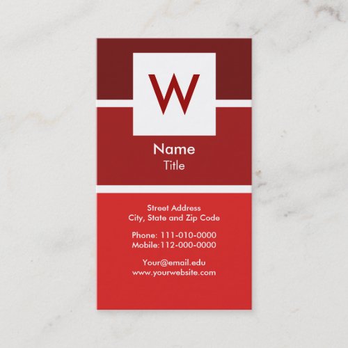 Red Modern Monogram Business Card
