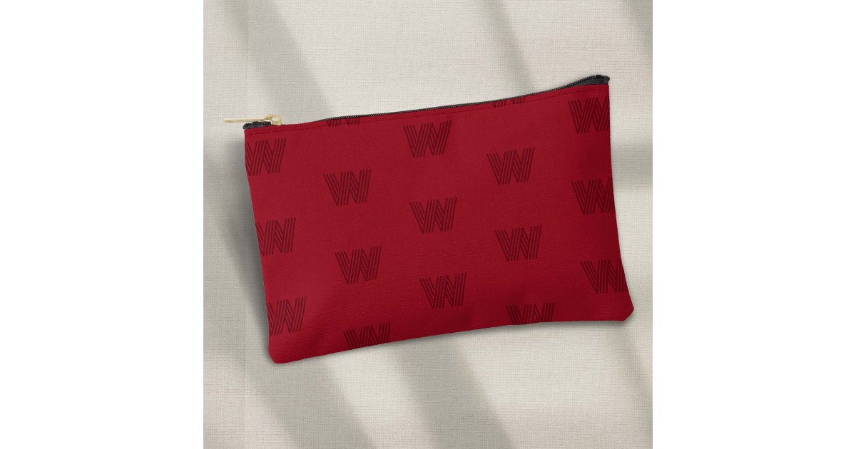 red modern monogrammed accessory pouch | Zazzle